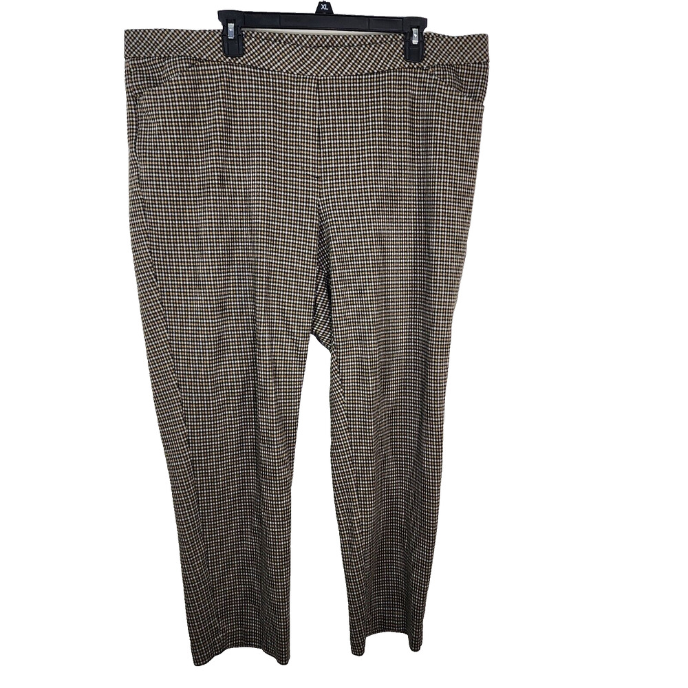 J. Jill Women Pants Size 3X Ponte Pull On Black Tan Checked Slim Leg Pocket Knit